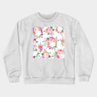 Pink Watercolor Flowers White Design Crewneck Sweatshirt